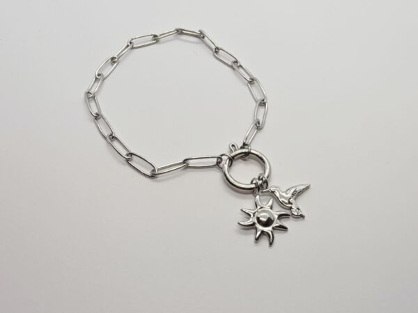 Pulsera sol y colibrí plateados