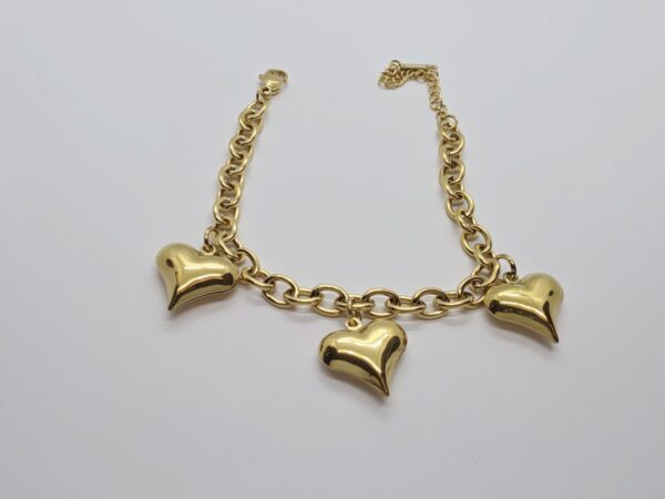 Pulsera 3 corazones dorados
