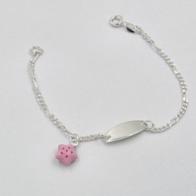 Pulsera estrella y placa lisa Plata.925