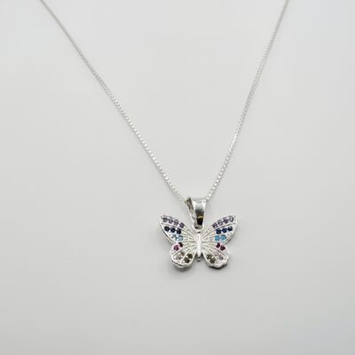Collar mariposa multicolor Plata.925