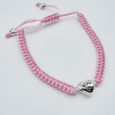Pulsera corazón listón rosa Plata.925