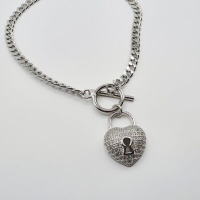 Pulsera candado corazón zirconias Plata.925
