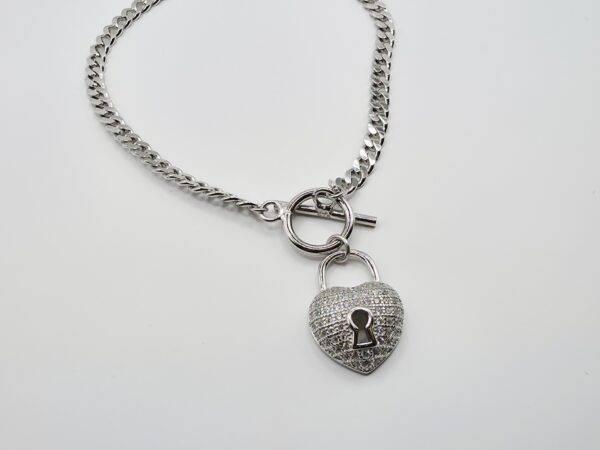 Pulsera candado corazón zirconias Plata.925