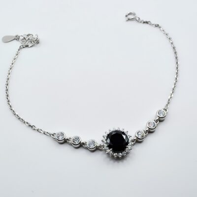 Pulsera cristal negro zirconias blancas Plata.925